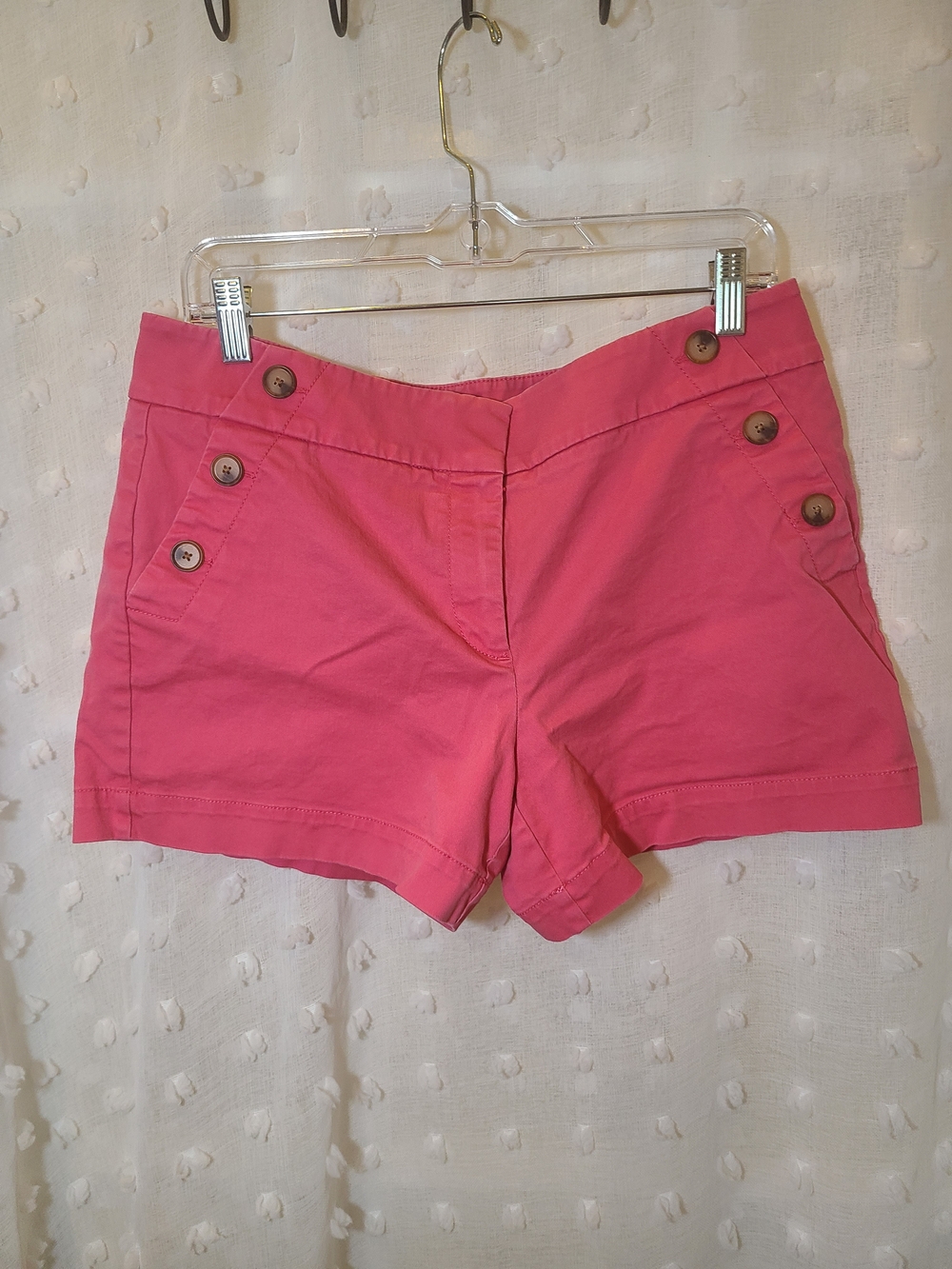 Ann Taylor Coral-Pink Button-Trim Bermuda Shorts